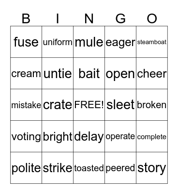 Long Vowel Sounds -  Bingo Card