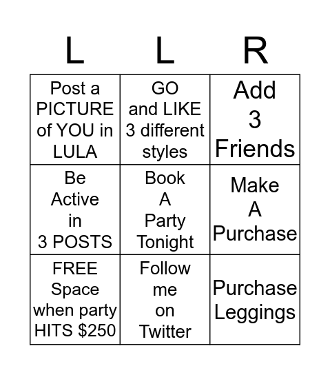 BINGO Lularoe Style Bingo Card