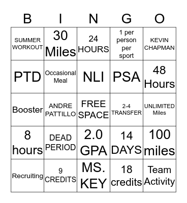 NCAA Compliance BINGO Card