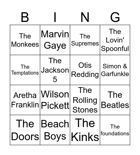 60's Bingo Card