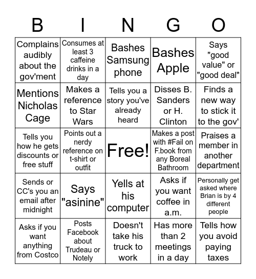 Brian McPherson Bingo Card