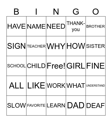 Vocabulary Bingo Card