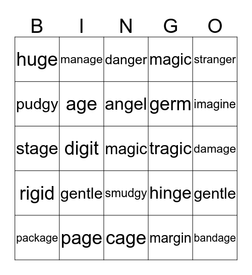 Soft g Bingo Card