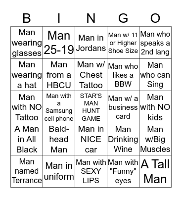 Star's Bachelorette Man Hunt BINGO Game Bingo Card