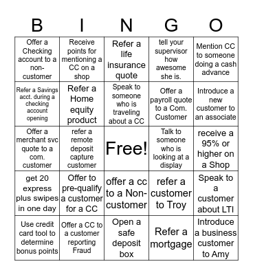 Customer Service Bingo Card