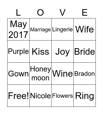 Bachelorette Bingo Card