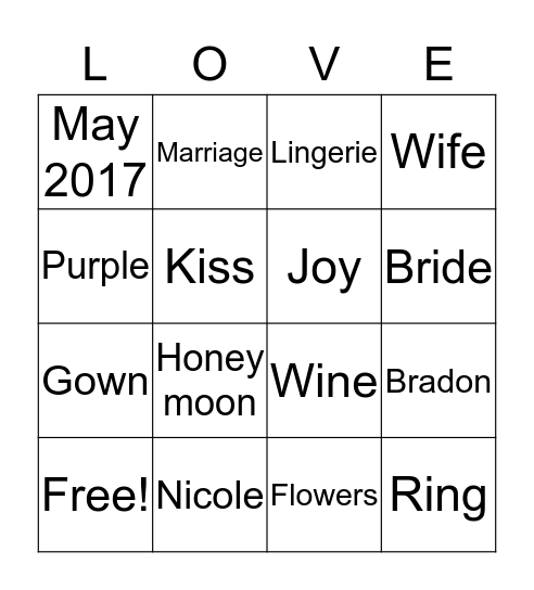 Bachelorette Bingo Card