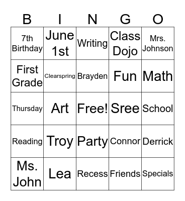 HAPPY 7th BIRTHDAY TROY!! Bingo Card