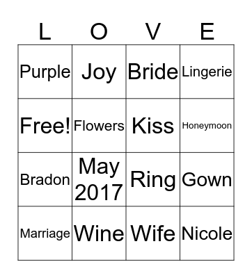 Bachelorette Bingo Card