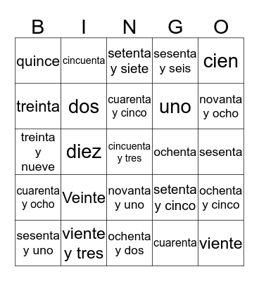 Spanish Bingo Card