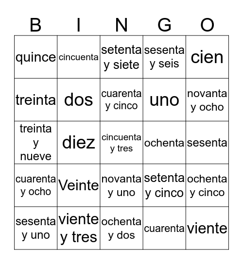 Spanish Bingo Card