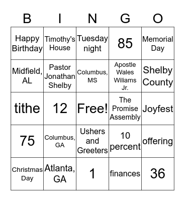 The Harvest Place Bingo Card