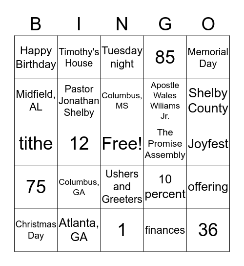 The Harvest Place Bingo Card