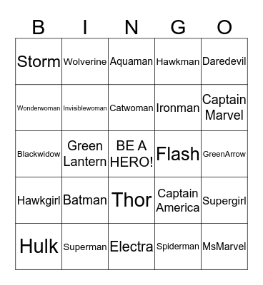 Super Heroes Bingo Card