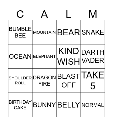 B-CALM GAME Bingo Card