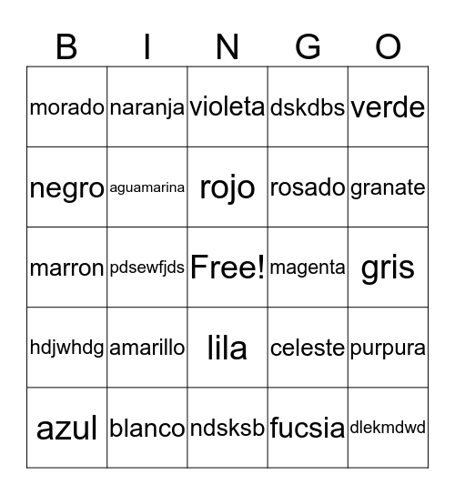 colors Bingo Card