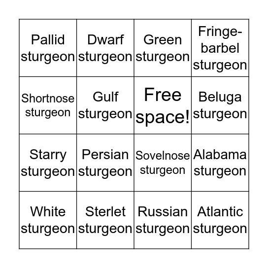 Sturgeon Bingo Card