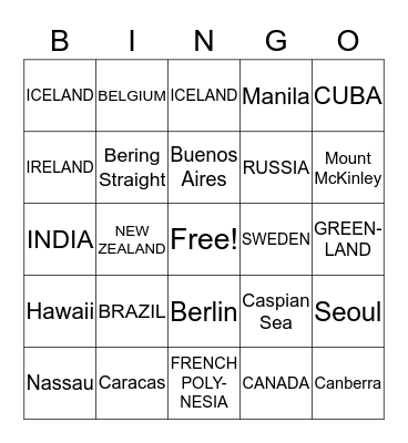 GEOGRAPHY BINGO Card