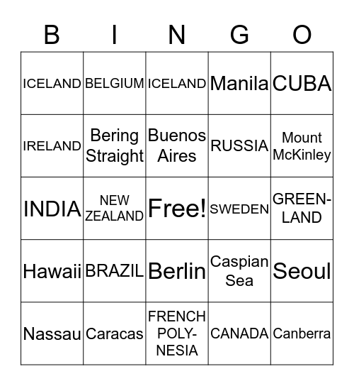GEOGRAPHY BINGO Card
