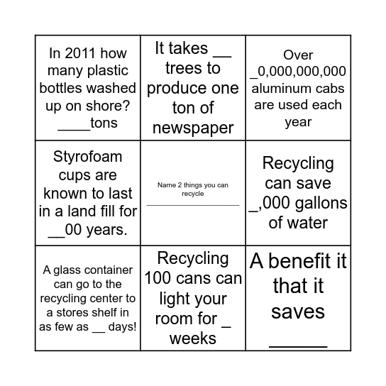 Recycling Blackout By: Audrey&Shelby Bingo Card