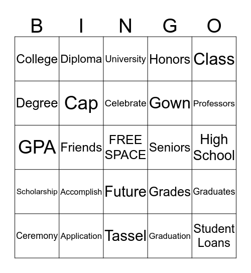 Graduation Bingo! Bingo Card