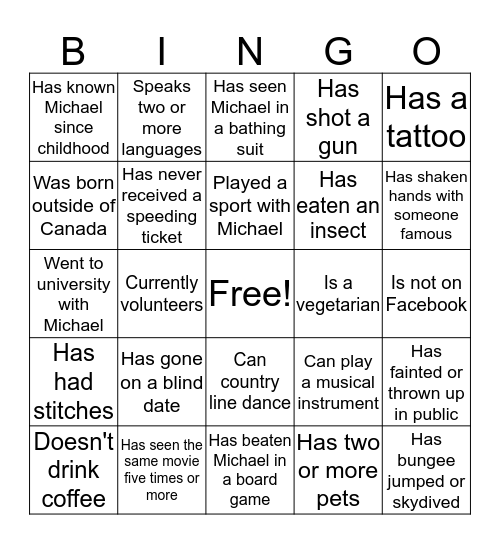 Icebreaker Bingo Card