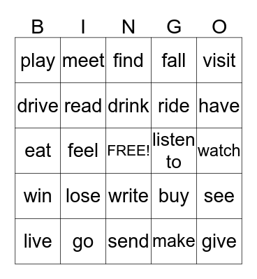 Past participles bingo! Bingo Card