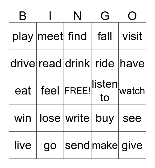 Past participles bingo! Bingo Card