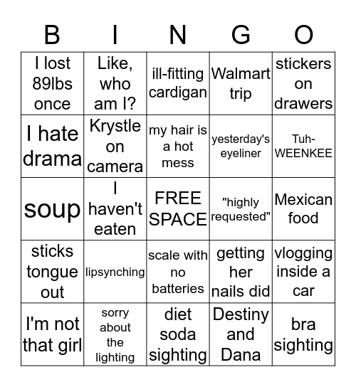 Amberlynn's Vlogs 2017 Bingo Card