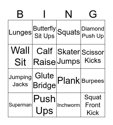 Fitness Bingo Card