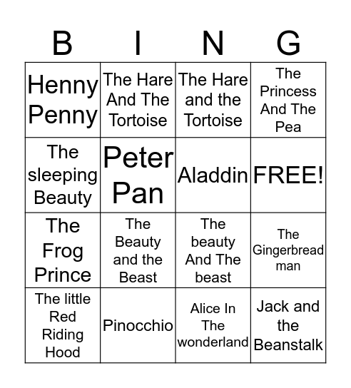 Fairy Tales Titles Bingo Card