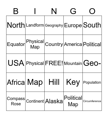 Geography Bingo Card