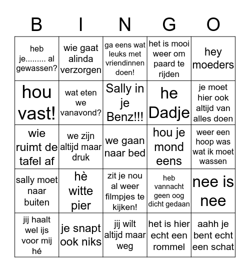 familie worst bingo!!! Bingo Card