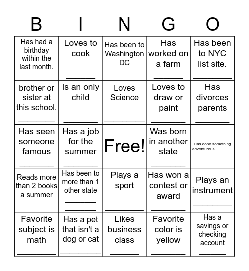 Know Me Bingo! Bingo Card