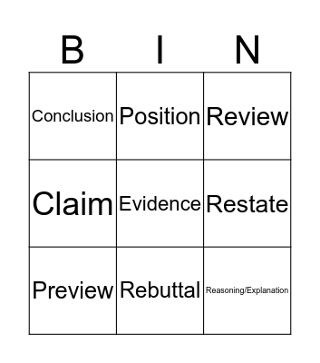 Persuasive Essay Bingo Card