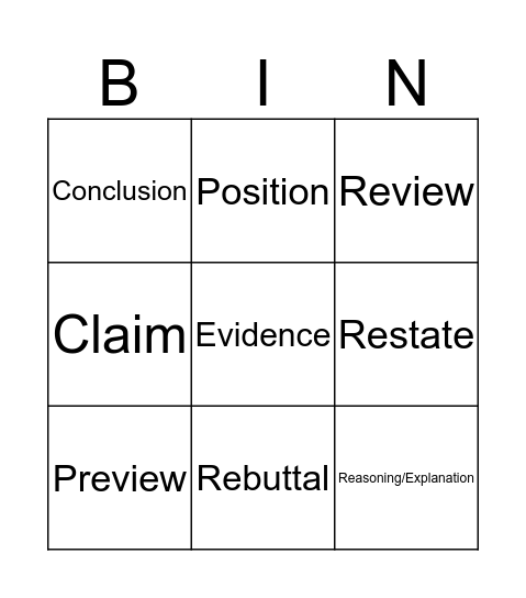 Persuasive Essay Bingo Card
