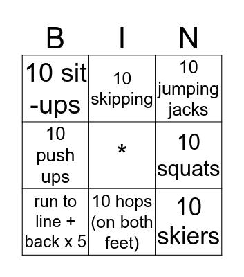 FITNESS Bingo Card