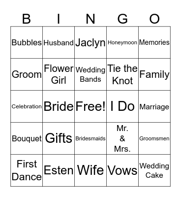 Wedding Bingo Card