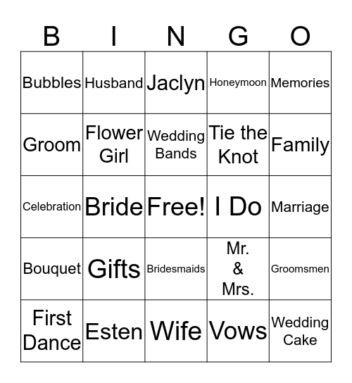 Wedding Bingo Card