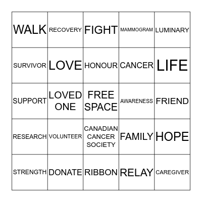 RELAY FOR LIFE 2017 - WINDSOR/ESSEX COUNTY Bingo Card