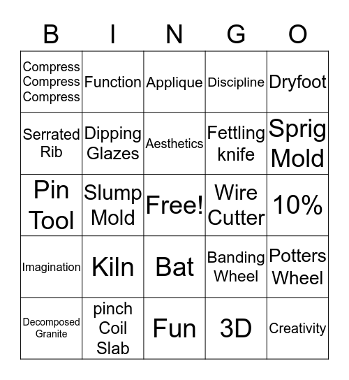 Ceramics Bingo Card