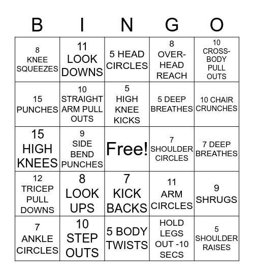 SEATED FITNESS BINGO Card