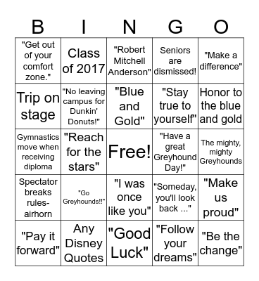 Graduation Bingo Card