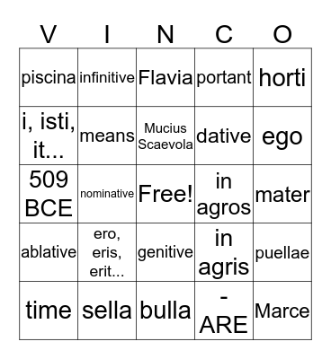 Latin I Exam Review Bingo Card