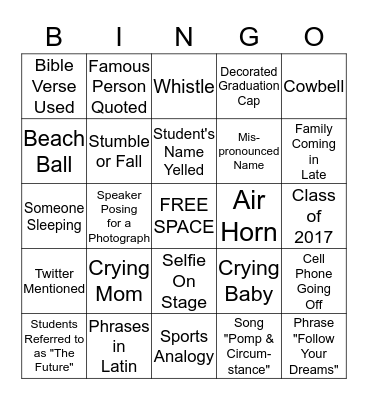 Graduation Bingo Card