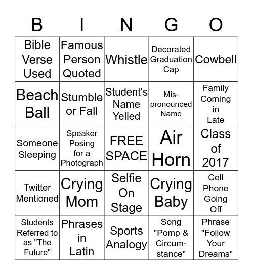 Graduation Bingo Card