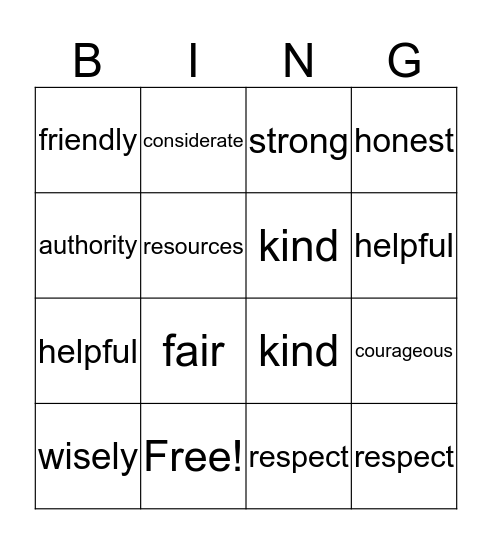 Girl Scout Law Bingo Card