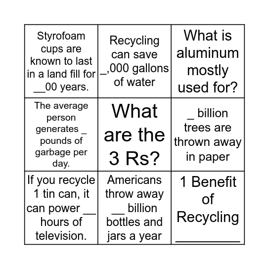 Recycling Blackout By:Audrey&Shelby Bingo Card