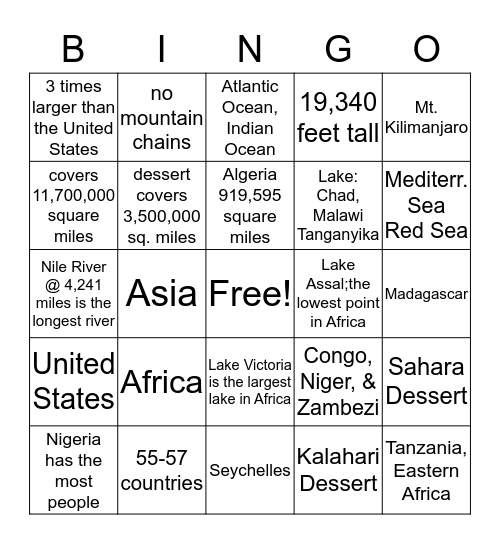 Africa Review Bingo Card