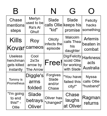 Arrow Finale Bingo Card